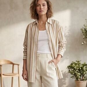 SECOND FEMALE Bristol Oversize Shirt in Bronze brown striped Cotton size Small